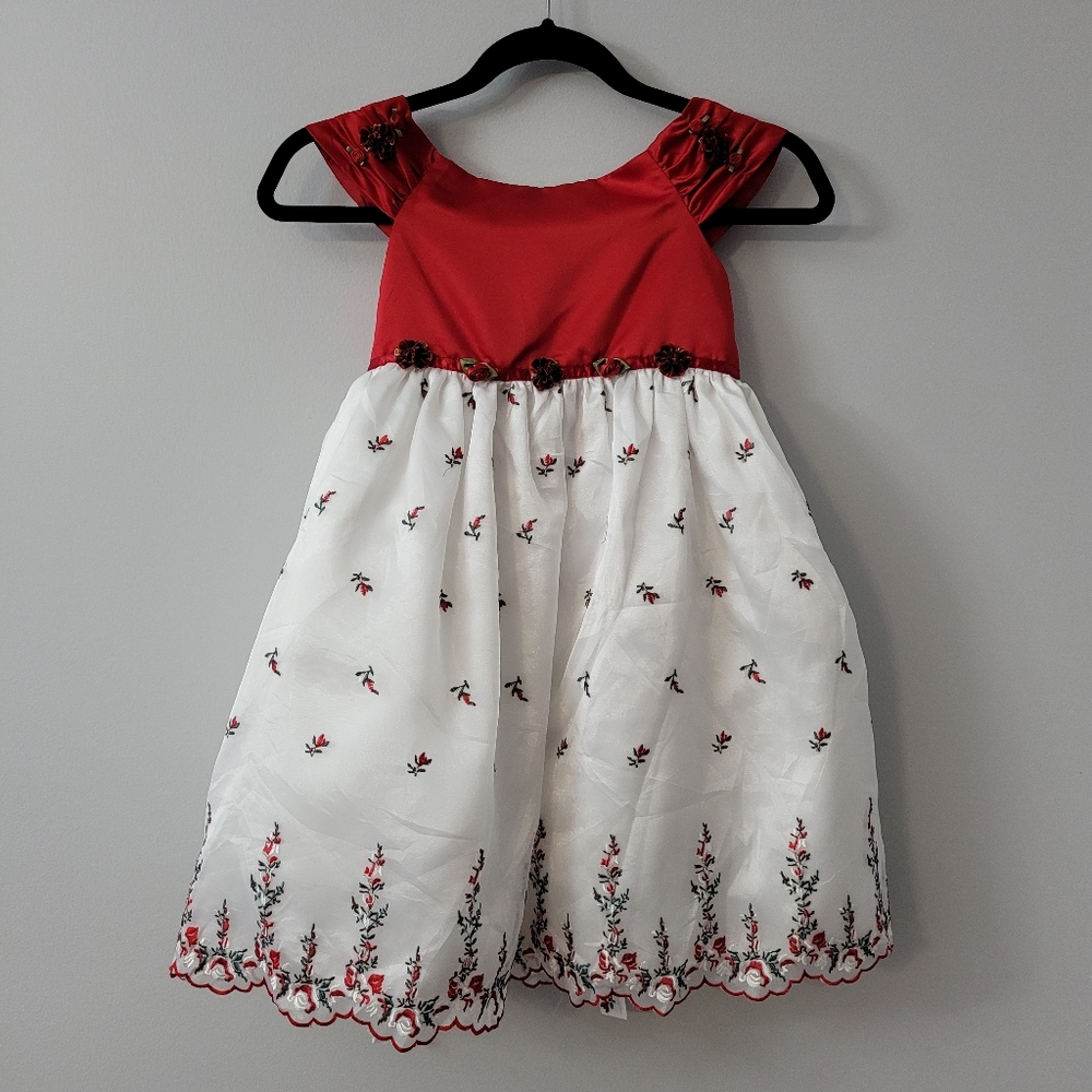 Girls Satin Holiday Christmas Dress Embroidered